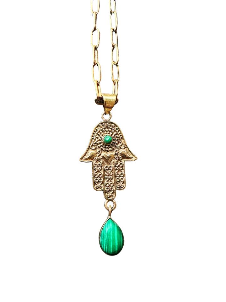 Guardian Hamsa Malachite Necklace