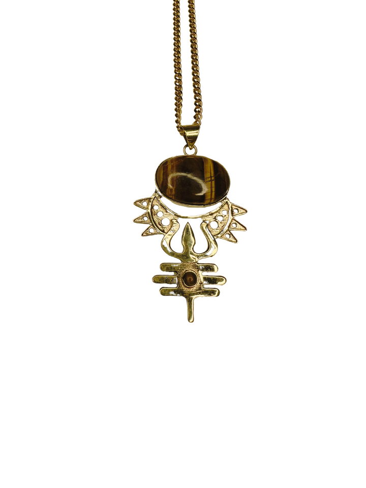 Sacred Power Tigers Eye Trishul Necklace