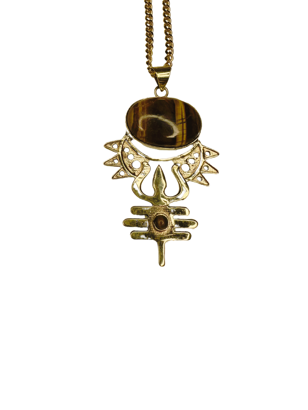 Sacred Power Tigers Eye Trishul Necklace