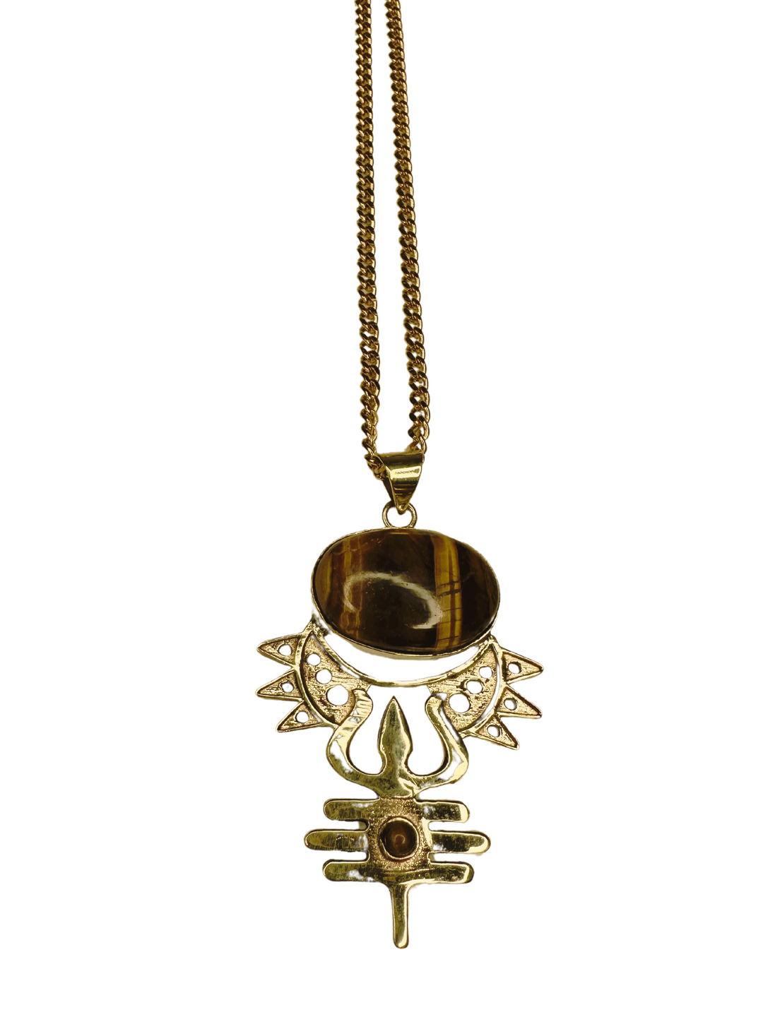 Sacred Power Tigers Eye Trishul Necklace