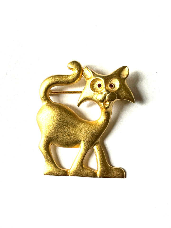 069 Vintage Matte Gold Cat Brooch