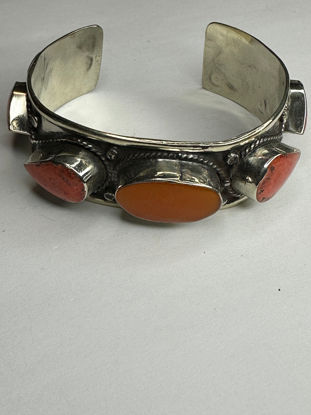 TB204 Tibetan Coral Adjustable Cuff