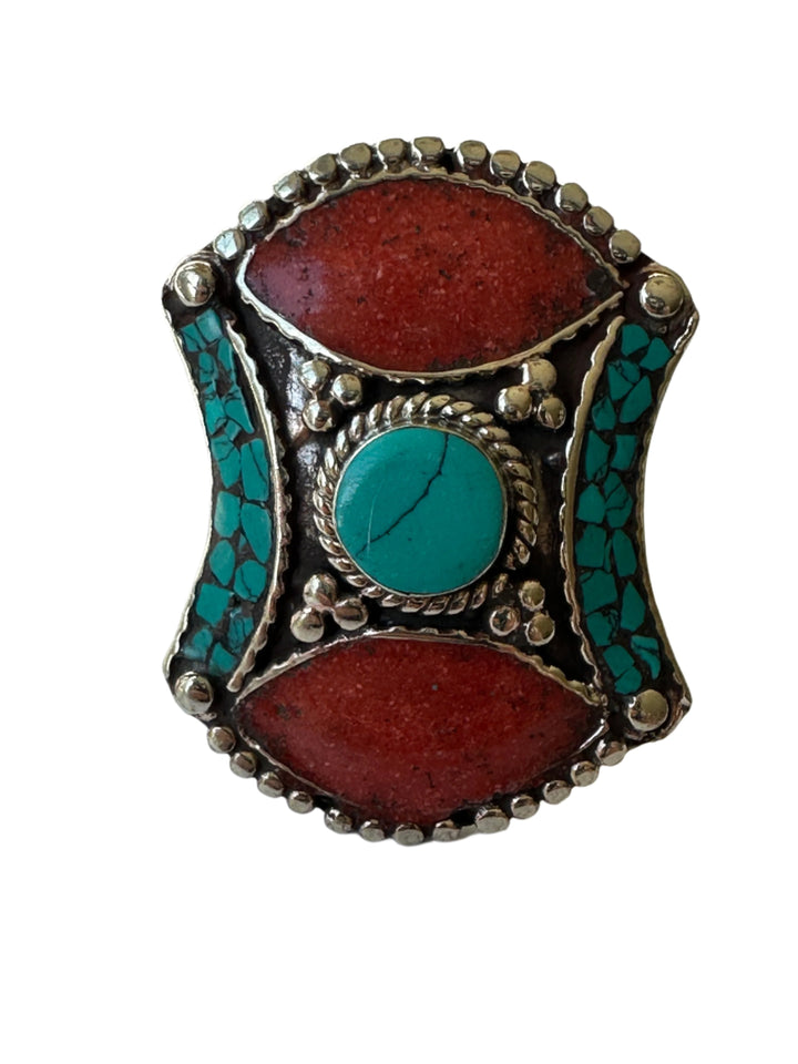 R4 Coral and Turquoise Ring