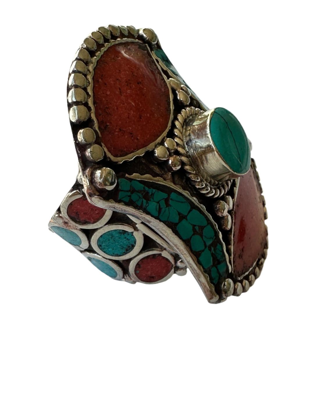 R4 Coral and Turquoise Ring