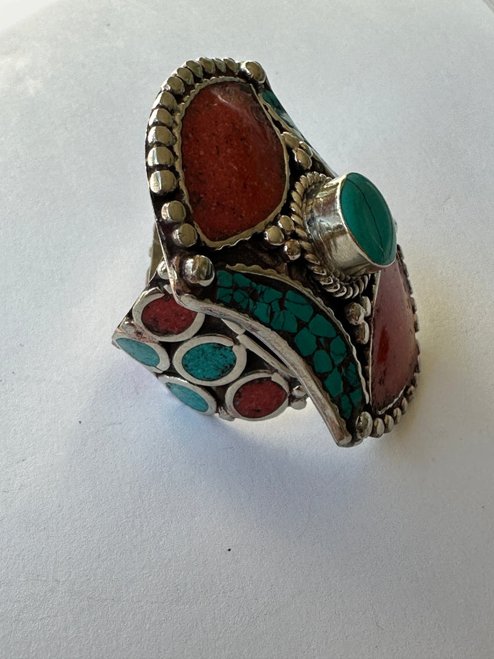 R4 Coral and Turquoise Ring