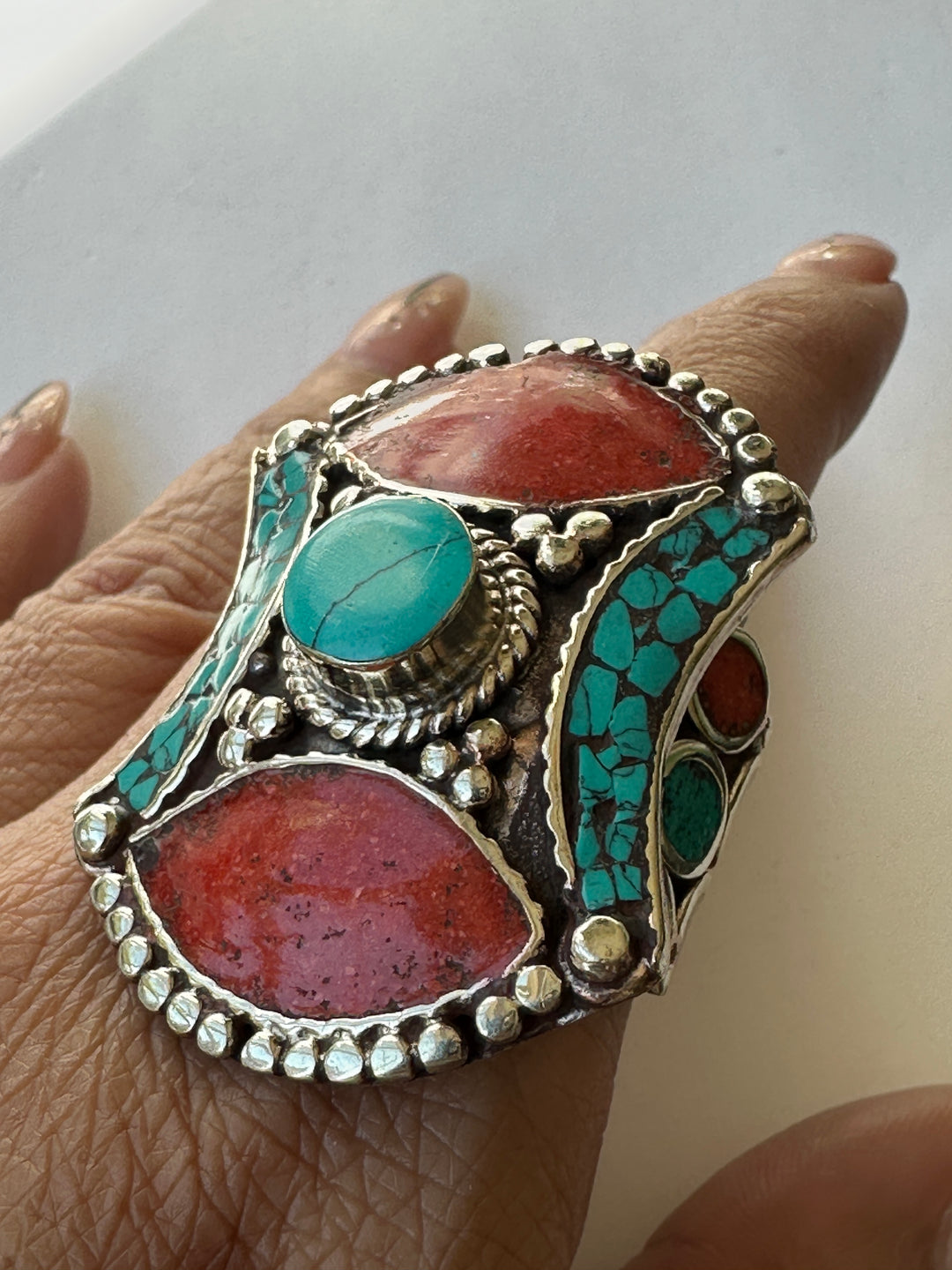 R4 Coral and Turquoise Ring