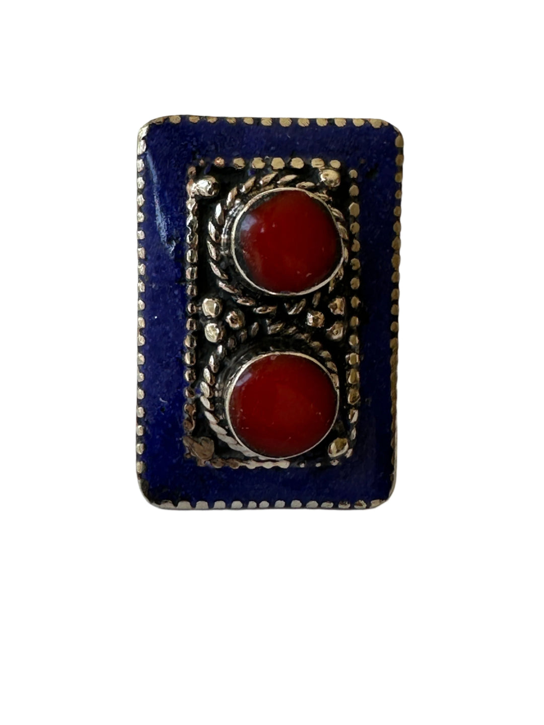 R29 Tibetan Coral and Lapis Ring