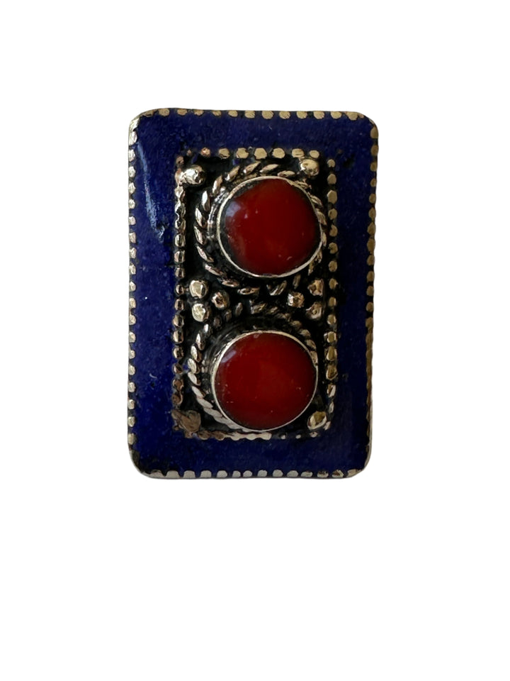 R29 Tibetan Coral and Lapis Ring