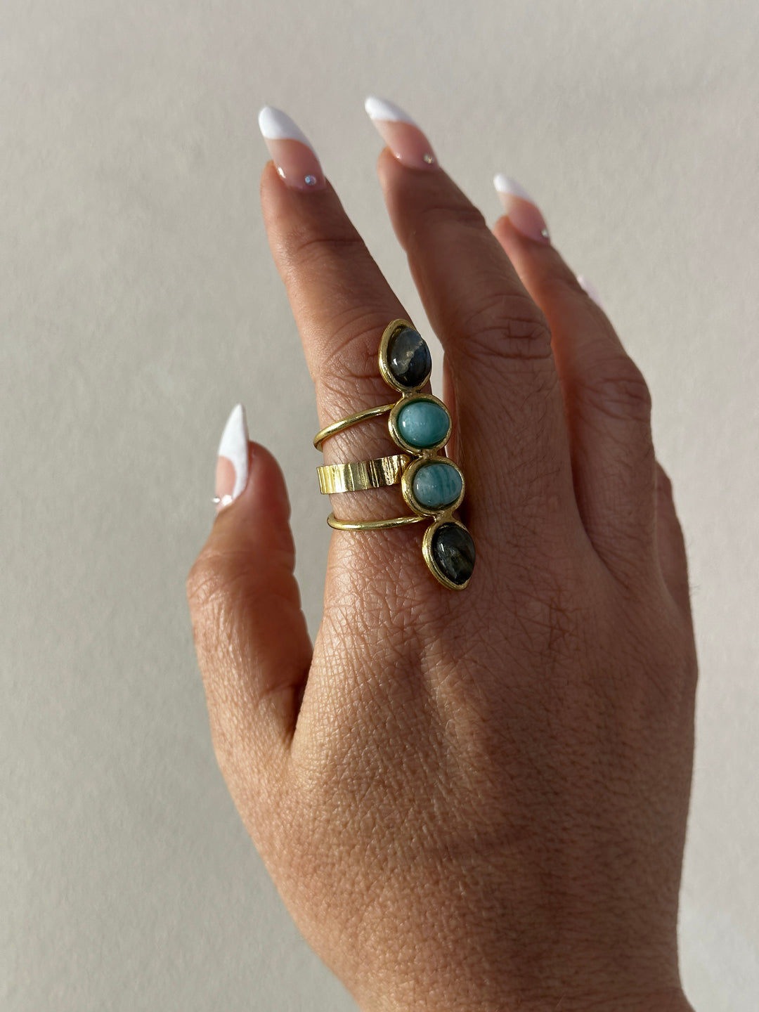 KA08 Amazonite and Labradorite Adjustable Ring