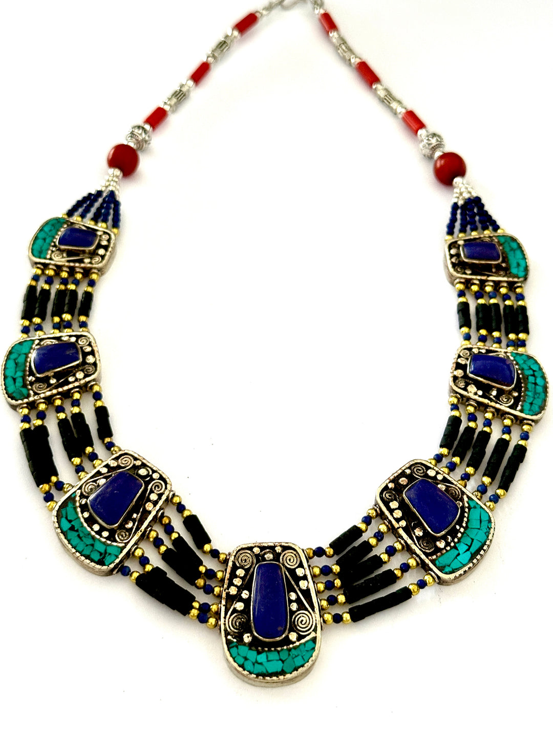 N18 Tibetan Silver Lapis and Turquoise Necklace